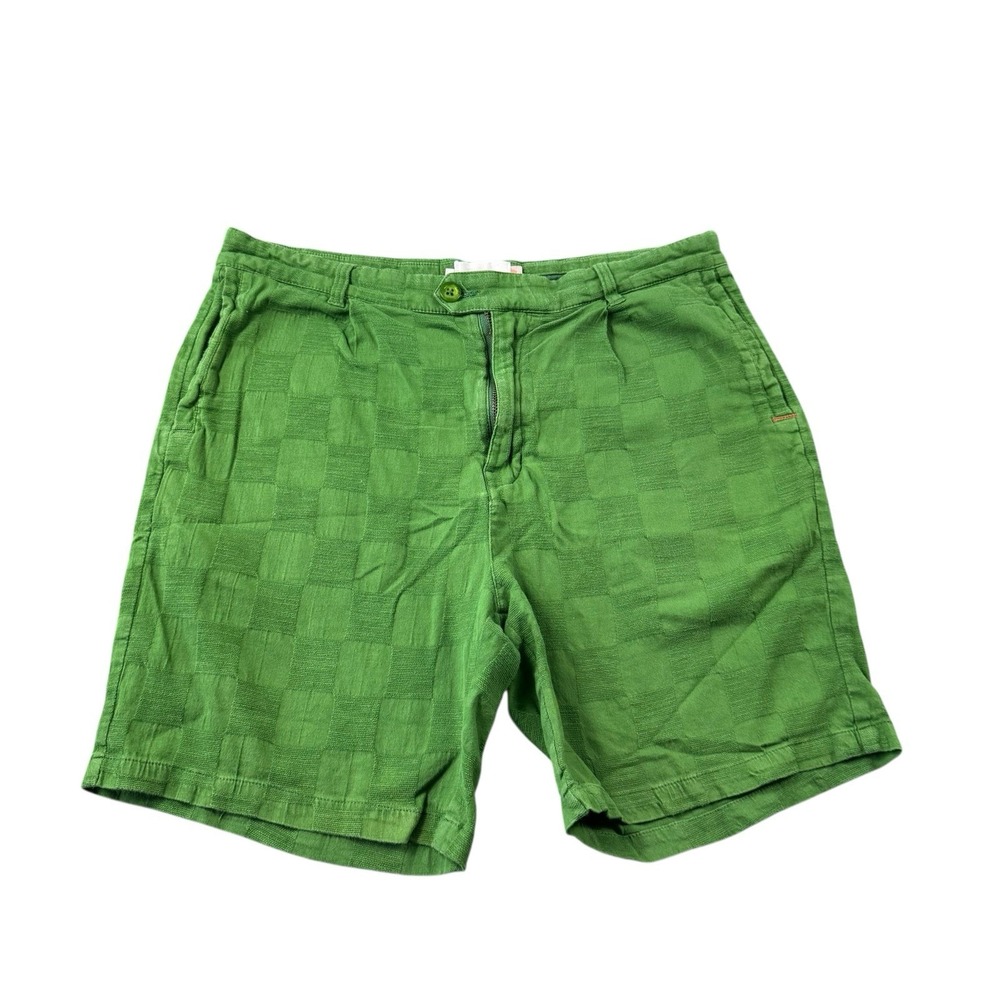 Honor The Gift Green Cotton Knit Mens Chino Shorts Size 34 Checkered Pattern